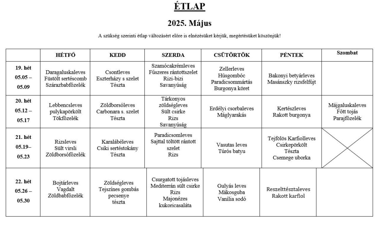 2025. Május étlap